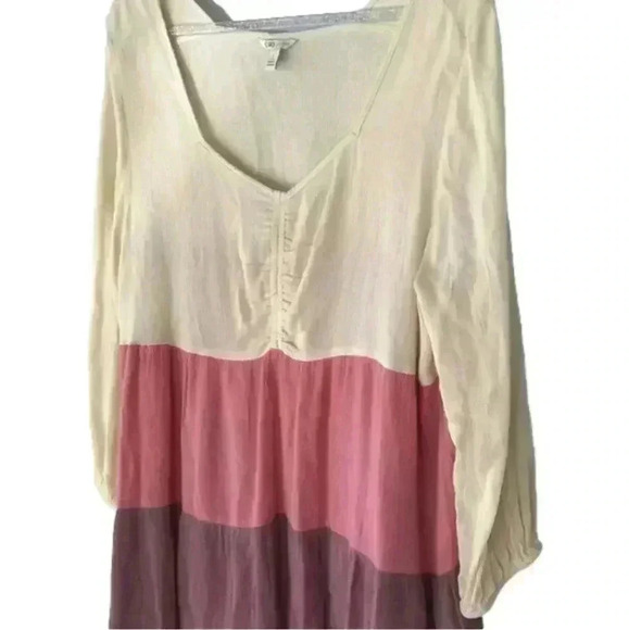 NEW!QUEEN Anna Neckline-Cream-Pink-Purple-Textured Baby doll Blouse-WM SZ Large - Picture 3 of 5